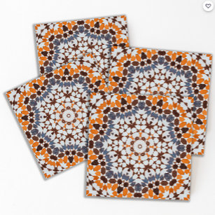 Vintage Moroccan Mosaic Orange Blue Ceramic Tile Kakelplatta