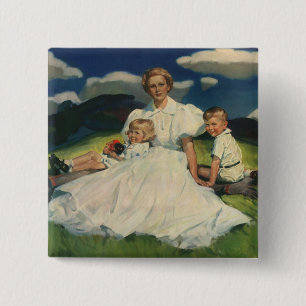 Vintage mors dag, mamma med barn knapp