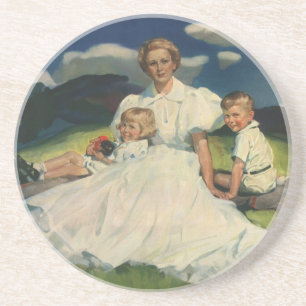 Vintage Mors dag, Mamma med barn Underlägg Sandsten