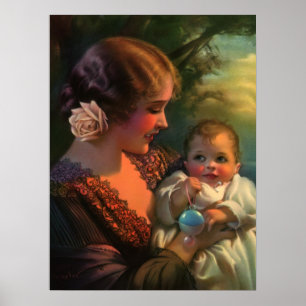 Vintage Mors dag Porträtt, Mamma och Baby Poster