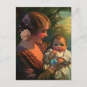 Vintage Mors dag Porträtt, Mamma och Baby Vykort