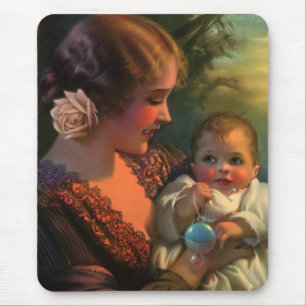 Vintage morsdagporträtt, mamma och bebis musmatta