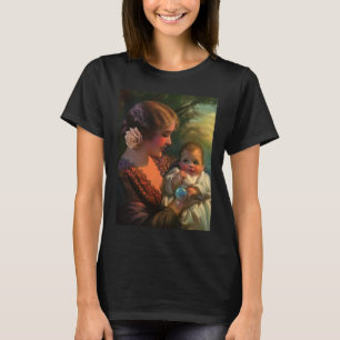 Vintage morsdagporträtt, mamma och bebis t-shirt