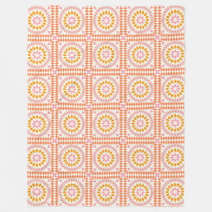 Vintage Mosaic Quilt Tiles Mönster i Rosa Orange Fleecefilt