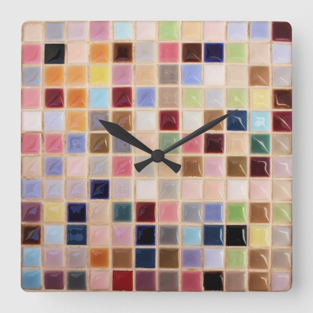 Vintage Mosaic Tile Grid Fyrkantig Klocka (Framsida)