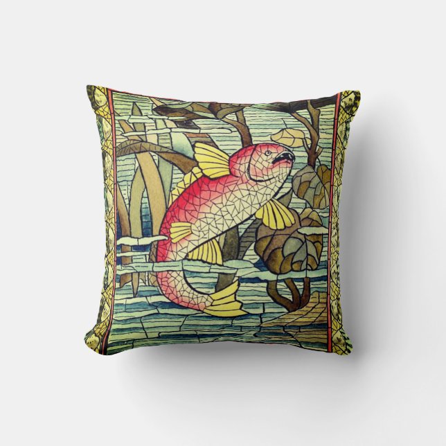 Vintage Mosiac Fish Dekorativ kudde (Framsida)