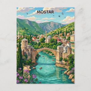 Vintage Mostar Bosnien Gamla Bron Stari Balkan Vykort