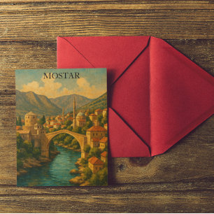 Vintage Mostar-bron Bosnien Resa Vykort