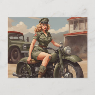 Vintage Motercycle Woman Vykort