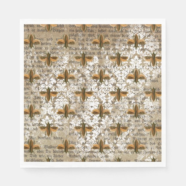 Vintage Moth and Newsprint Collage Pappersservett (Framsidan)