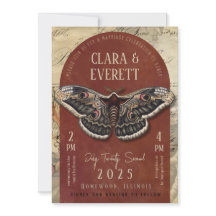 Vintage Moth Bröllopsinbjudan med Rustik Båge