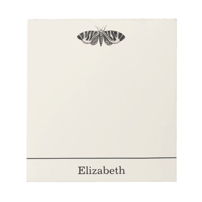 Vintage Moth Illustration Black Beige Personlig Anteckningsblock (Framsida)