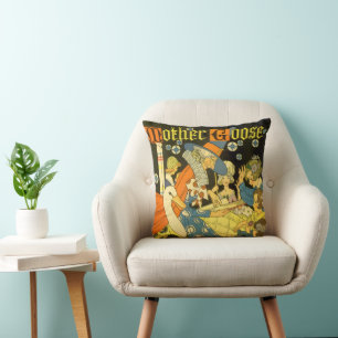 Vintage Mother Goose läser böcker för barn Kudde