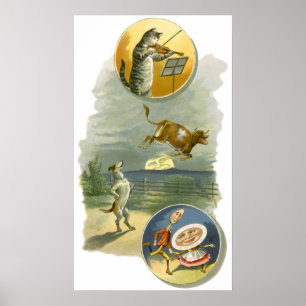 Vintage Mother Goose Nursery Rhyme Hey Diddle Poster