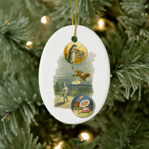 Vintage Mother Goose ramsan Hey Diddle Julgransprydnad Keramik
