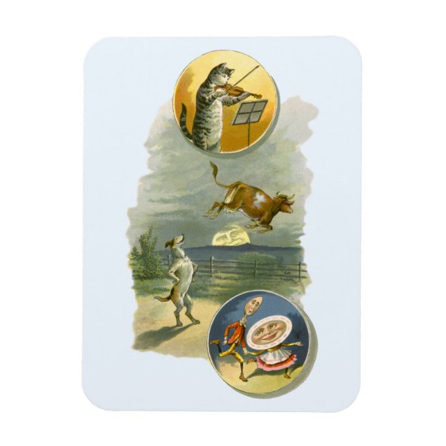 Vintage Mother Goose ramsan Hey Diddle Magnet (Vertikal)