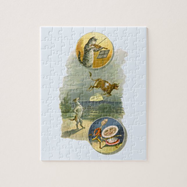 Vintage Mother Goose ramsan Hey Diddle Pussel (Vertikal)