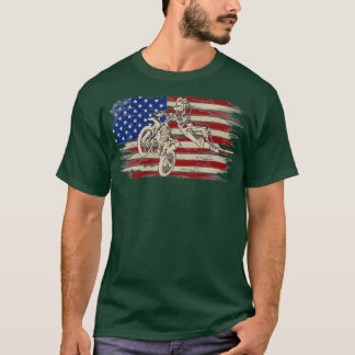 Vintage Motocross American Flagga Funny Dirt Bike T Shirt