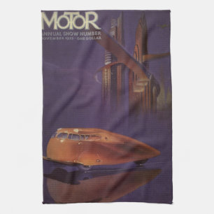 Vintage Motor Magazine Cover, Futuristiska City Ca Kökshandduk