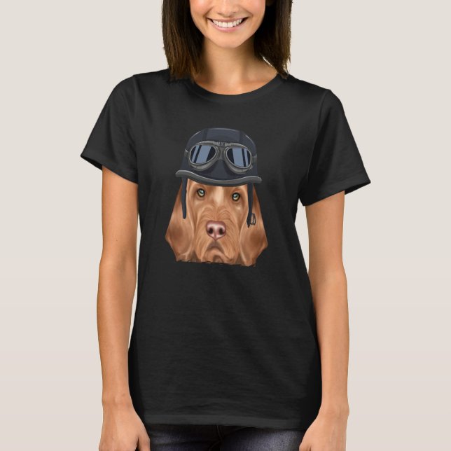 Vintage Motorcle Helmet Wirehected Vizsla T Shirt (Framsida)