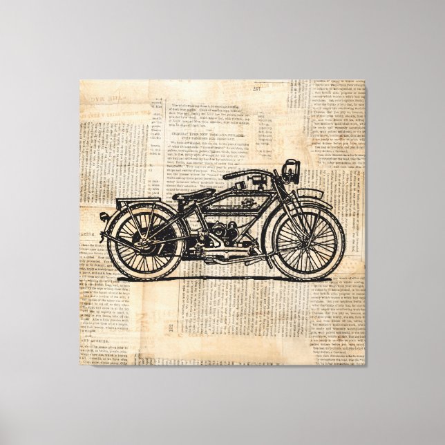 Vintage Motorcycle Art Newspaper Text Stil Canvastryck (Framsida)