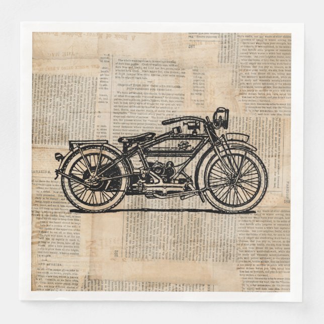 Vintage Motorcycle Art Newspaper Text Stil Pappersservett (Framsida)