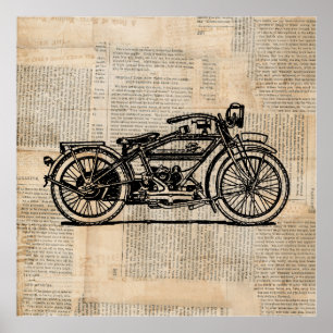 Vintage Motorcycle Art Newspaper Text Stil Poster