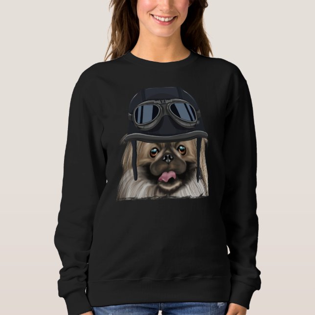 Vintage Motorcycle Helmet Pekingese T Shirt (Framsida)
