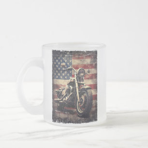 Vintage Motorcycle USA flagga Retro Biker Amerika Frostad Glasmugg