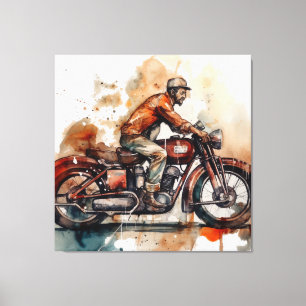 Vintage Motorcycle Watercolor Canvas Art Skriv ut