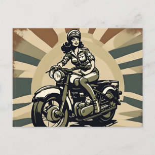Vintage Motorcycle Woman Vykort
