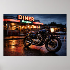 Vintage motorcykel och amerikansk diner poster
