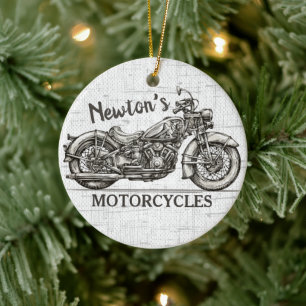 Vintage Motorcykel Personlig NAMN Biker Garage Julgransprydnad Keramik