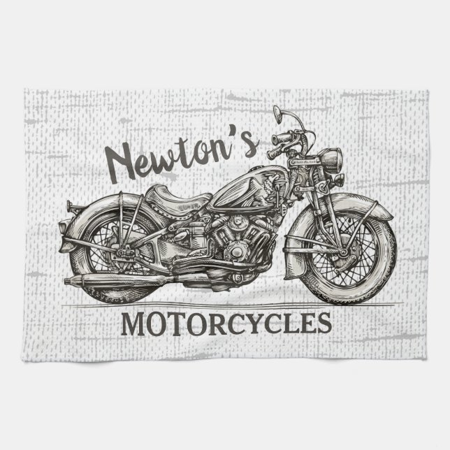 Vintage Motorcykel Personlig NAMN Biker Garage Kökshandduk (Horisontell)