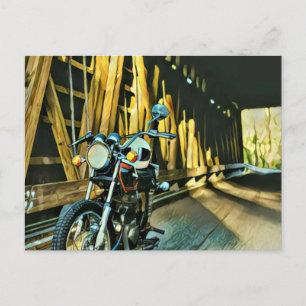 Vintage motorcykel present vykort