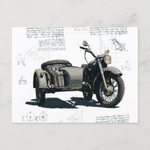 Vintage Motorcykel Teckning Vykort