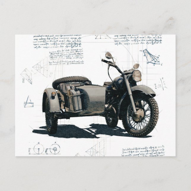 Vintage Motorcykel Teckning Vykort (Framsida)