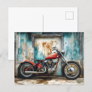 Vintage Motorcykel - vattenfärg Vykort