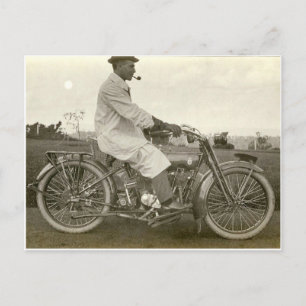 Vintage motorcykelfotocirca 1915 vykort