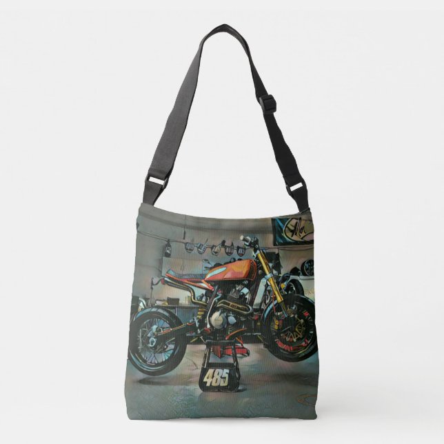 vintage motorcykelgrafik axelväska (Framsida)