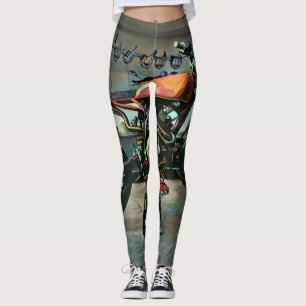 vintage motorcykelgrafik leggings