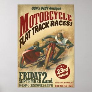 VINTAGE MOTORCYKELHÄNDELSE POSTER