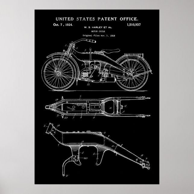 vintage motorcykelpatent 1924 poster (Framsidan)