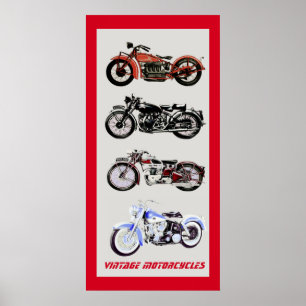 Vintage MOTORCYKLAR, svart Grått Poster