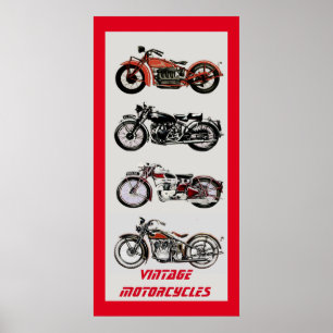 Vintage MOTORCYKLES Red Grått Poster