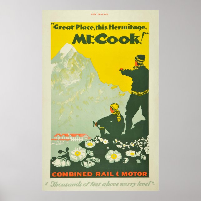 Vintage Mount Cook New Zealand Travel Klimatning Poster (Framsidan)