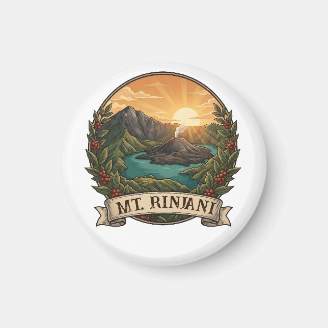 Vintage Mount Rinjani Indonesien Vulkan Retro Magnet (Framsidan)