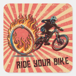 Vintage Mountain Bike Circus Design Sticker Fyrkantigt Klistermärke