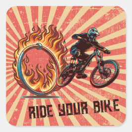 Vintage Mountain Bike Circus Design Sticker Fyrkantigt Klistermärke