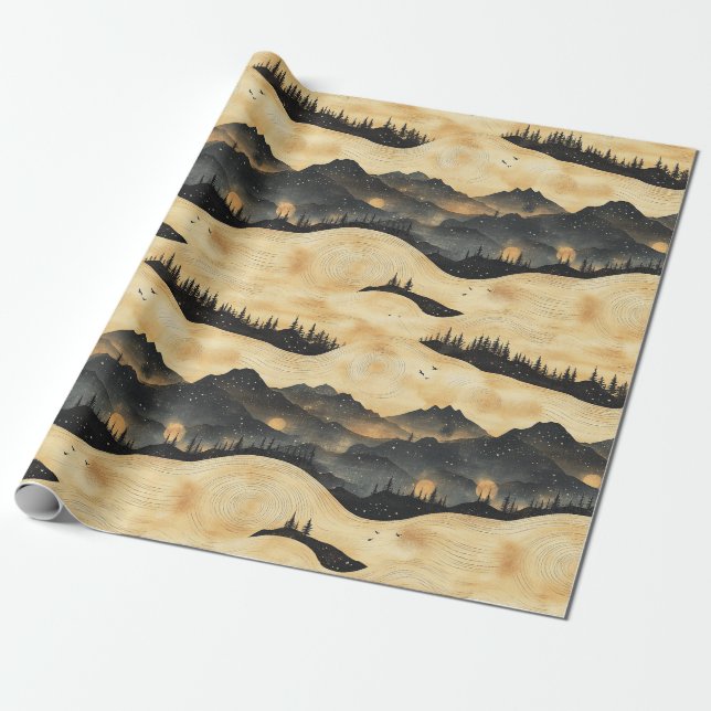 Vintage Mountain Clouds Landscape (1) Presentpapper (Utrullad)